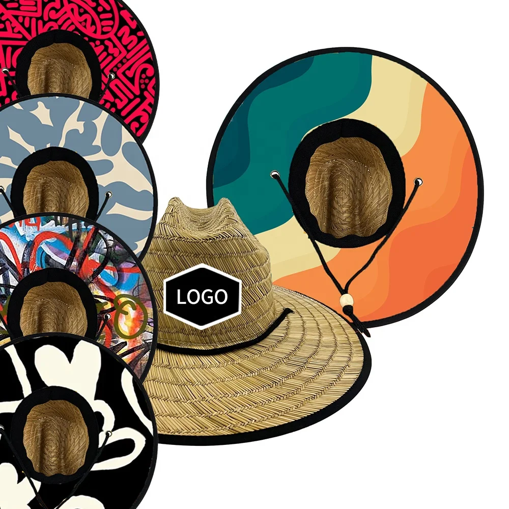 CUSTOM wide brim surfing men uv sun summer sombreros de paja lifeguard life guard straw hat for men women with custom logo