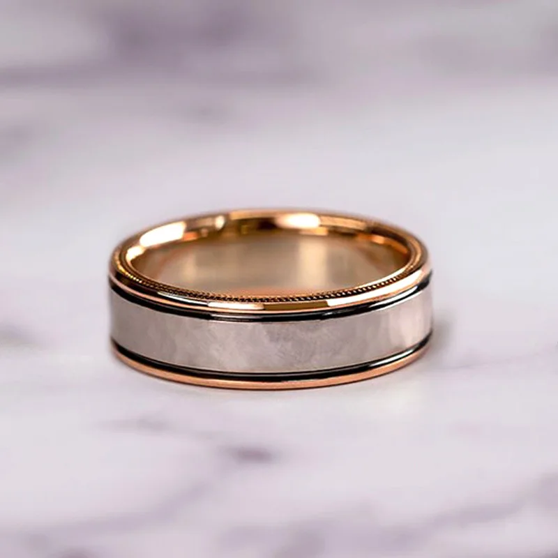 Weddings Three Piece Sparkling Square Zircon Matching Rings Couple Classic Dubai Design Rose Gold Ring Set