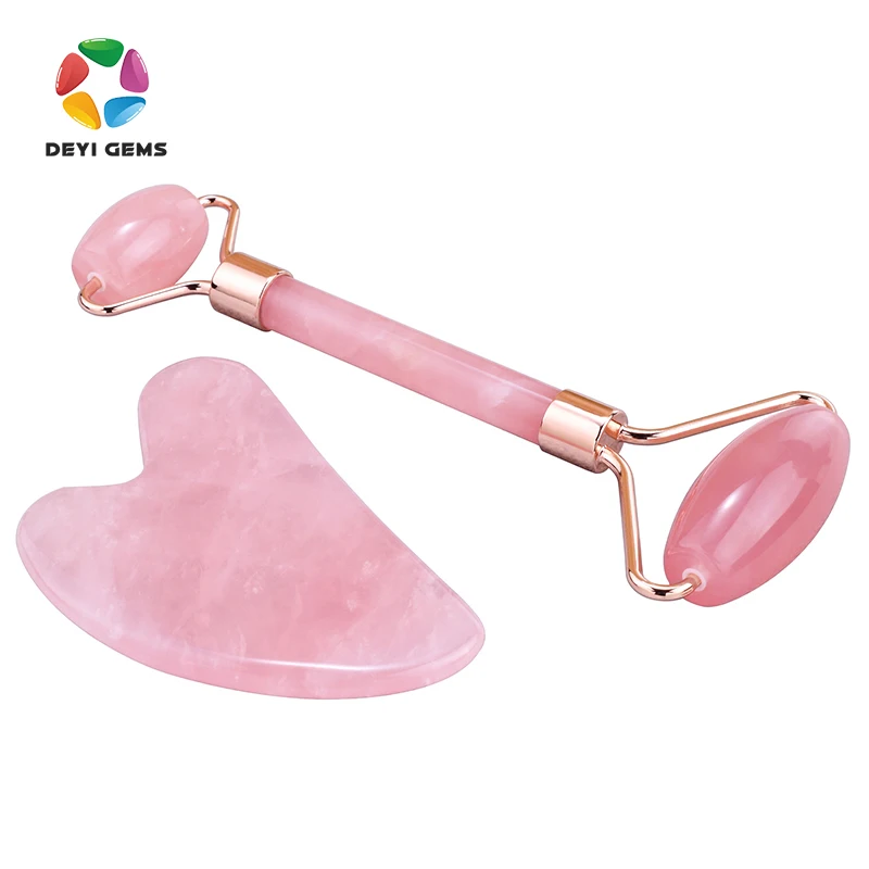 
Best Wholesale Facial Jade Roller Massage Rose Quartz Roller Gua Sha Set 