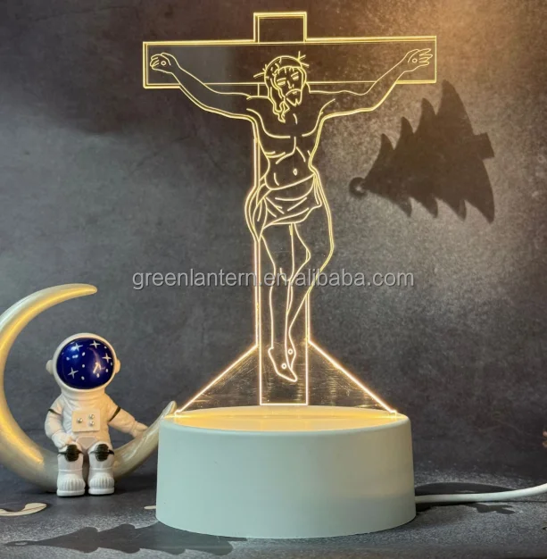 Beautiful Christian Image 3D Visual Lamp LED Night Lighting With Touch Sensor ABS Base Wonderful Indoor