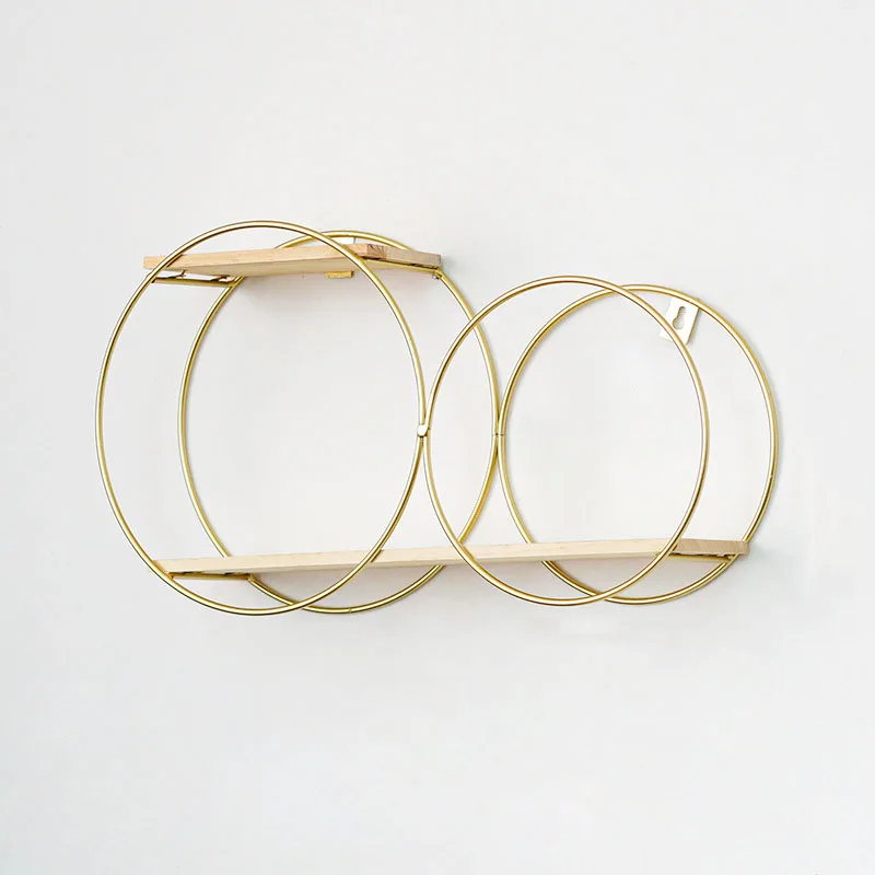 
Siamese Double Circle Decorative Wood and Iron Wall Moon Shelf Shelves 