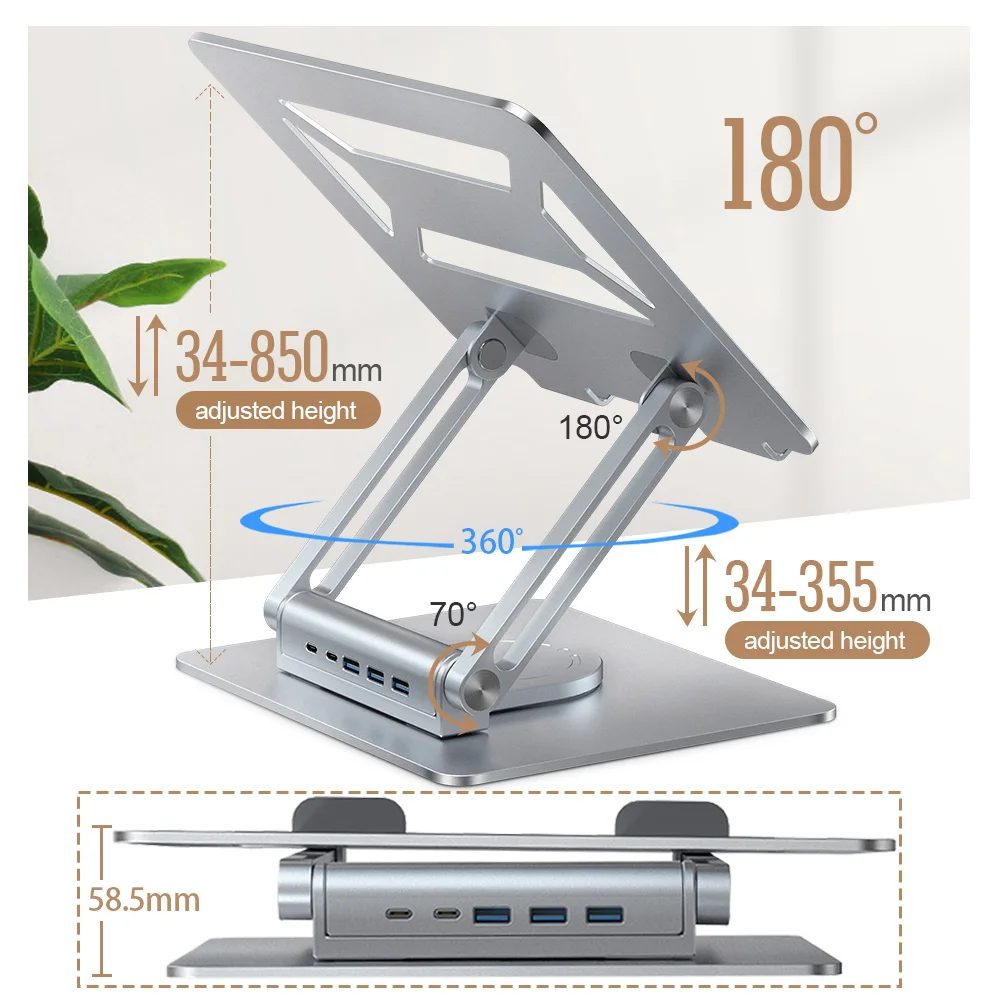 portable metal aluminium alloy 4in1 gamer notebook base support bracket foldable holder adjustable rotating laptop usb stand hub