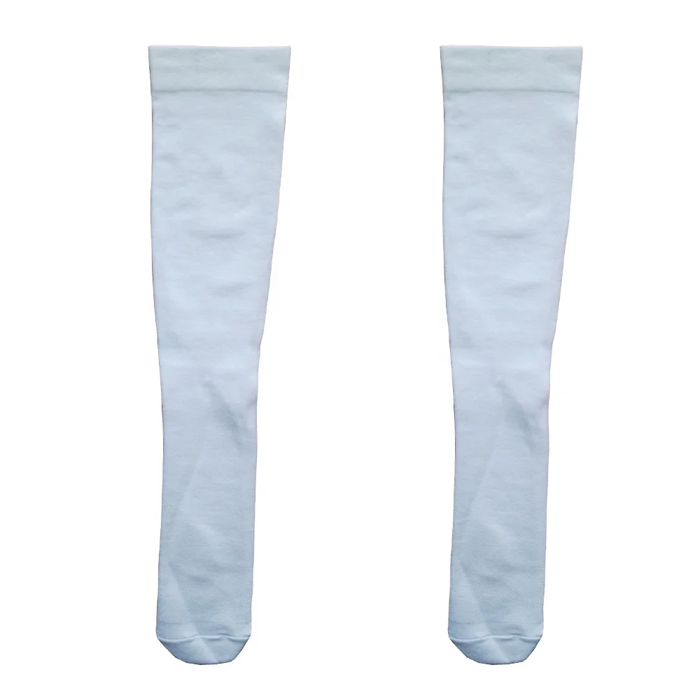Stock sale 10-15mmhg White nylon knee high compression blank sublimation socks for printing