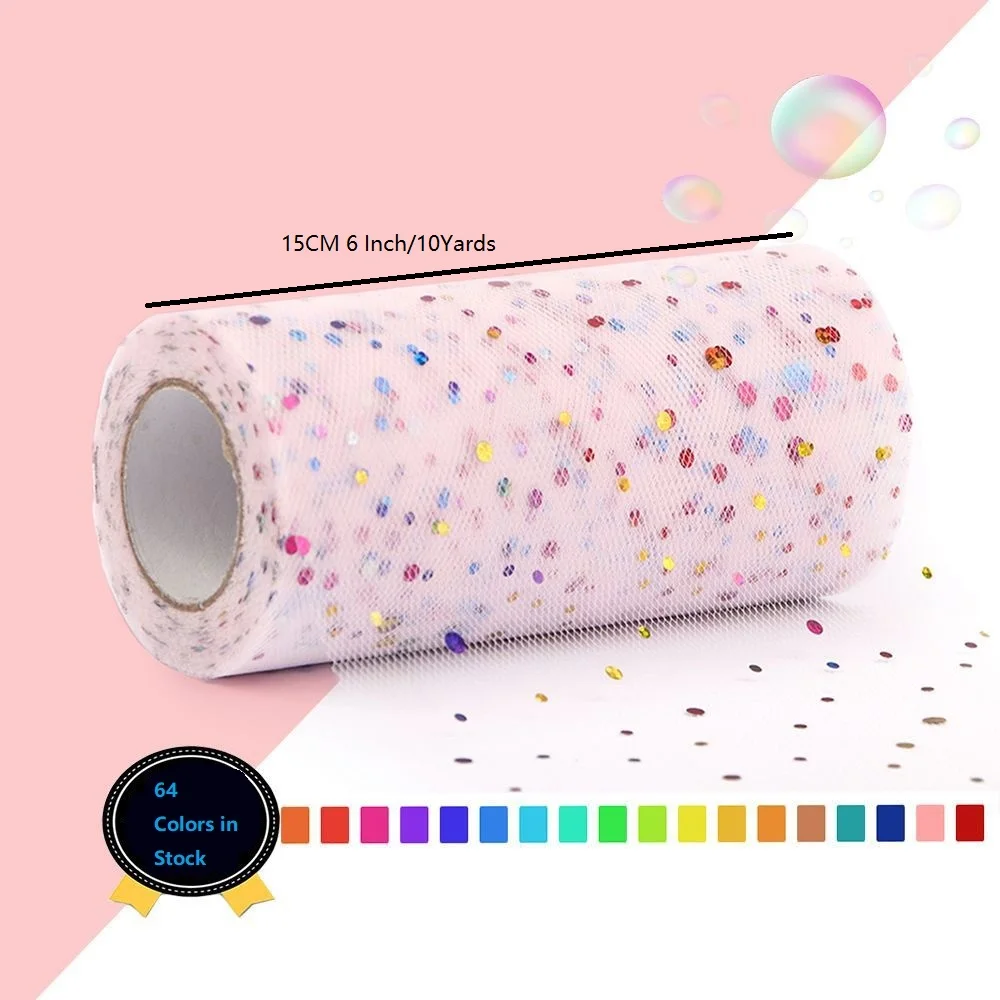 64 colors Stock Glitter wedding glitter fabric multicolor dots tulle