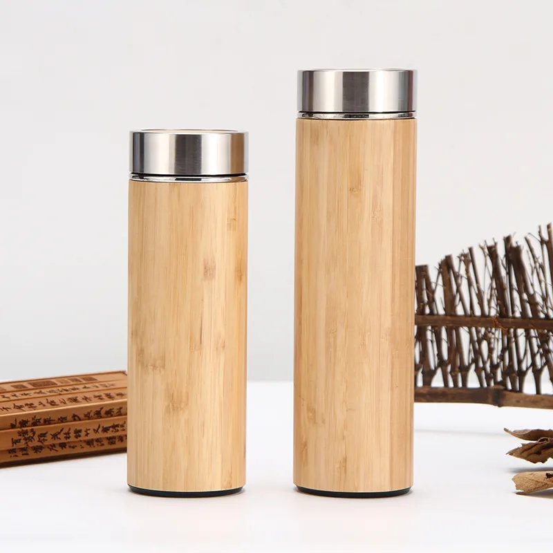 350 ml 450 ml Natural bamboo shell  Thermos Vacuum Thermos with Tea Filter reusable water bottles coffee cup