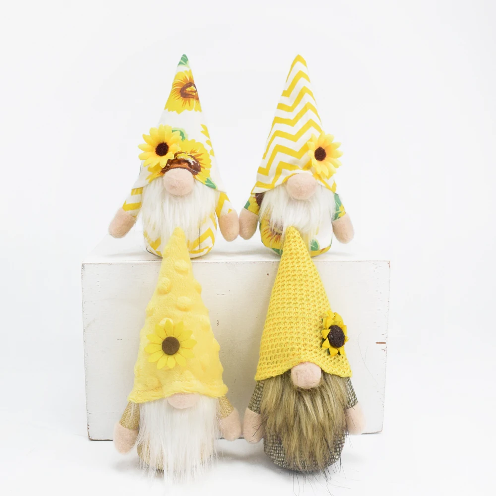 Summer Home Decor Products Yellow Plush Stuffed Gnomes Sunflower Small Swedish Tomte Nisse Handicrafts Supplies