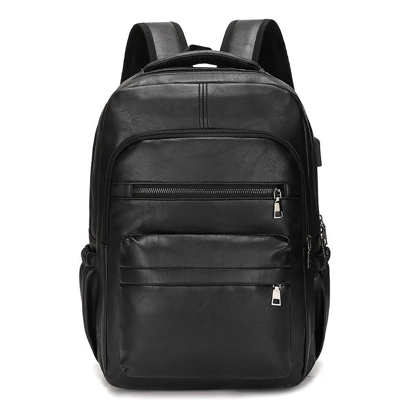 Leather Backpack Black Large Capacity Computer Backpack Airline Approved Business Work Bag Student Fashion Backpack