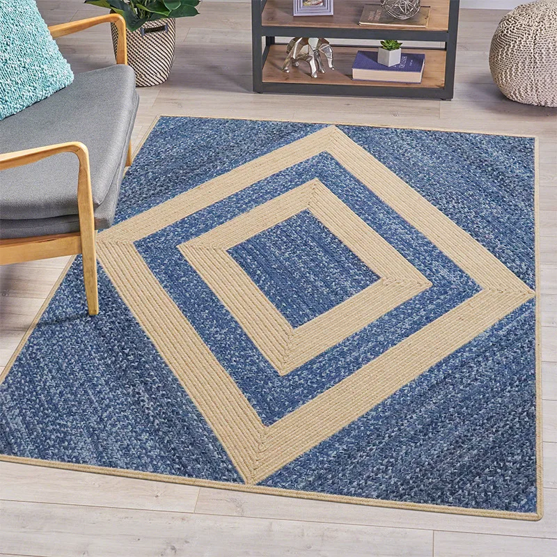 Handwoven premium natural jute carpet living room coffee table sofa mat minimalist denim fabric designer style carpet