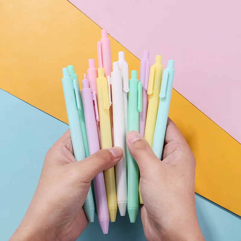 Korean style macaron press pen candy color simple  black ink gel pen student Test signature pen