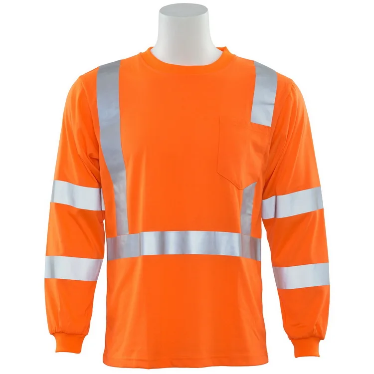 Custom Logo 100% Polyester Blank Hi Vis T Shirts Reflective Safety Long Sleeve Construction Work Shirts for Men