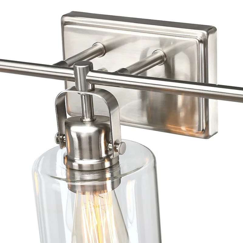 Bathroom Light Fixtures Modern Farmhouse 3 Light Vanity Light Indoor Wall Lamp in Satin Nickel Finish Clear glass shade