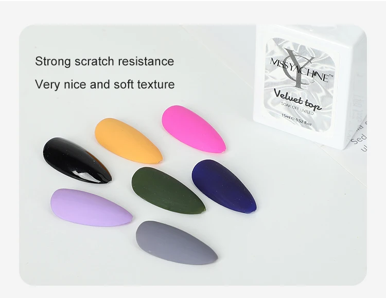 OEM/ODM Private Label Non-stain Velvet Top Coat 15ml  UV/LED Soak Off Gel Nail Polish Free Sample