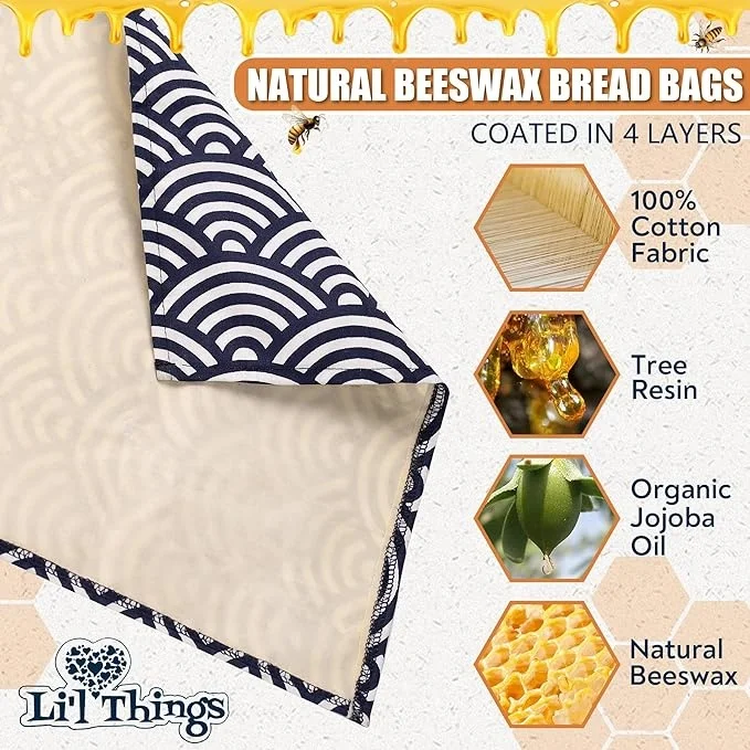 Eco-friendly Reusable Beeswax Bread bags 6 Different Themes  Perfect Bag for Home-Baked   Bread   Japanese Seigaiha Waves