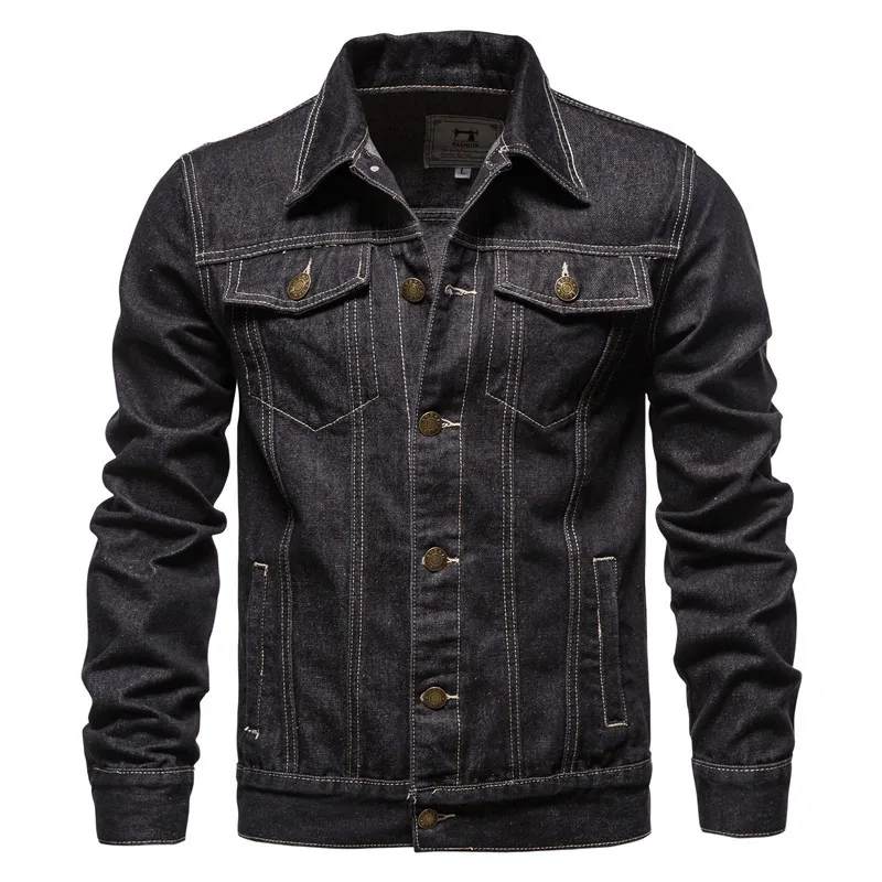 Wholesale Male Long Sleeve Cotton Denim Jacket Solid Color Lapel Korean Street Wear Single-Breasted Jean Jacket For Men