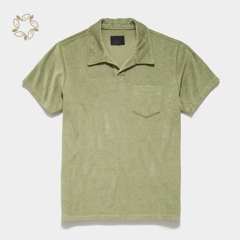 Organic Cotton terry collar tshirt sustainable men collar t shirt eco friendly terry cloth polo towelling t shirt for men