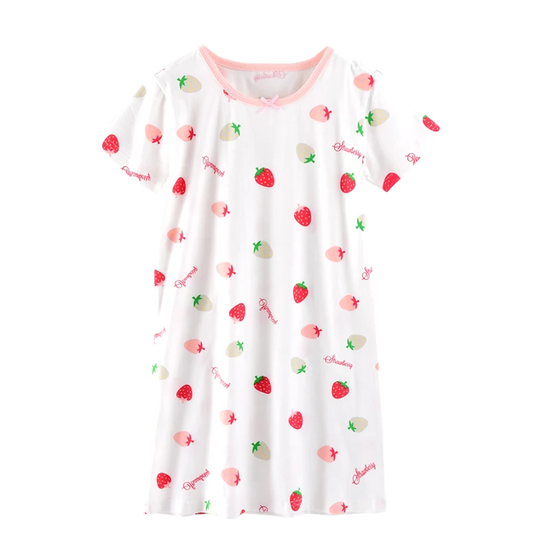 Factory Wholesale Summer Custom Full Strawberry Print Girls Nightgown dresses