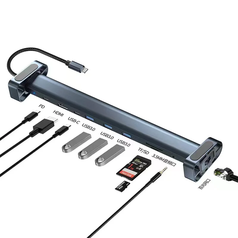 USB C Hub Multiport Adapter 10 in 1 Portable Dongle 4K PD 100W USB 3.0 Gigabit Ethernet Docking Station Laptop Stand