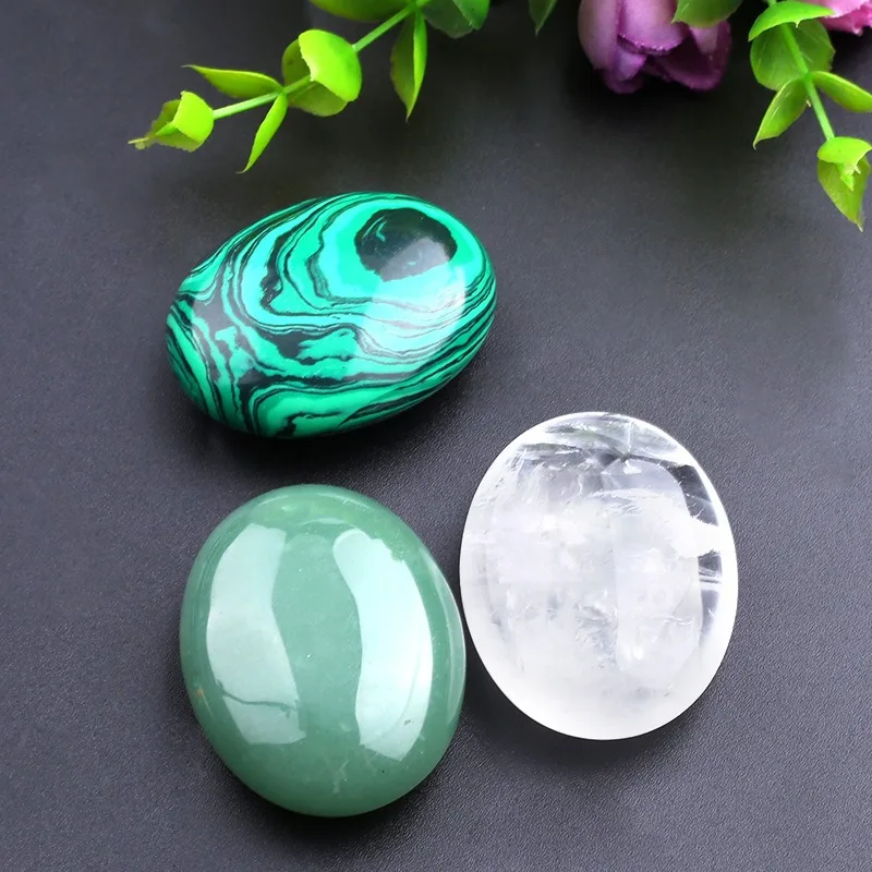 Oval Shape Assorted Colors 2.1 Inches 60MM Crystal Gemstone  Large Soap Stone, Palm Stone