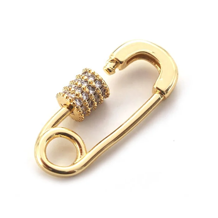 18k brass 3A zircon paved carabiner clasp for jewelry making star heart cross oval gold screw clasp for DIY bracelet making