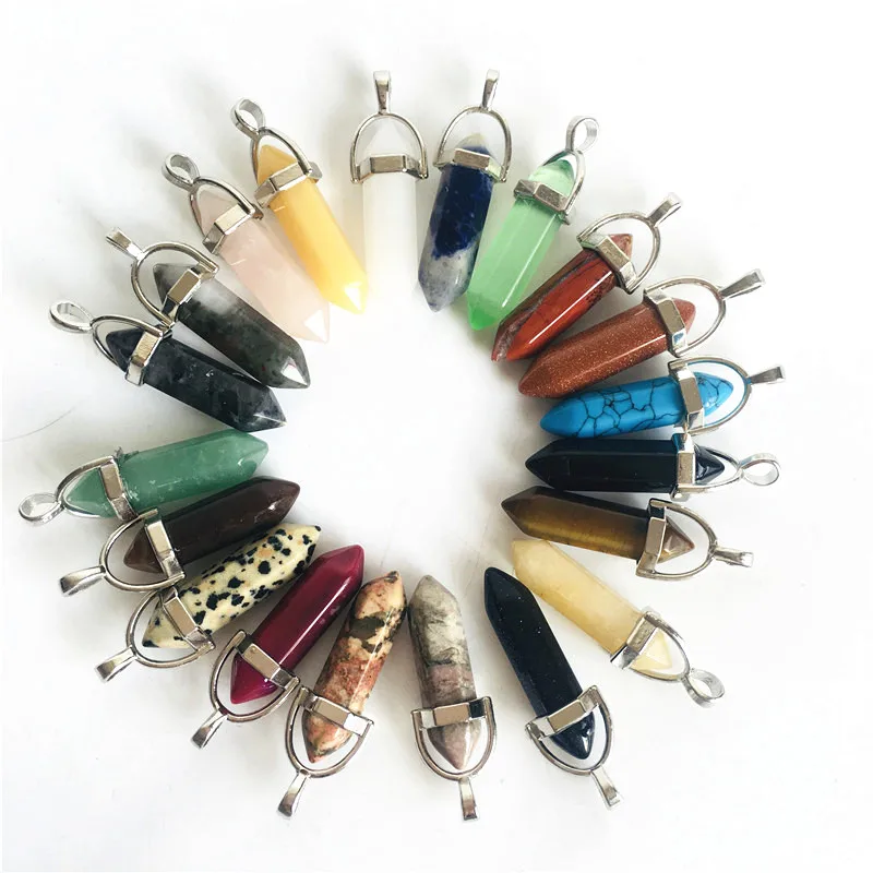 Natural Stone Pendant Healing Jewelry Charm Hexagonal Point Pendulum Quartz Crystal for Necklace