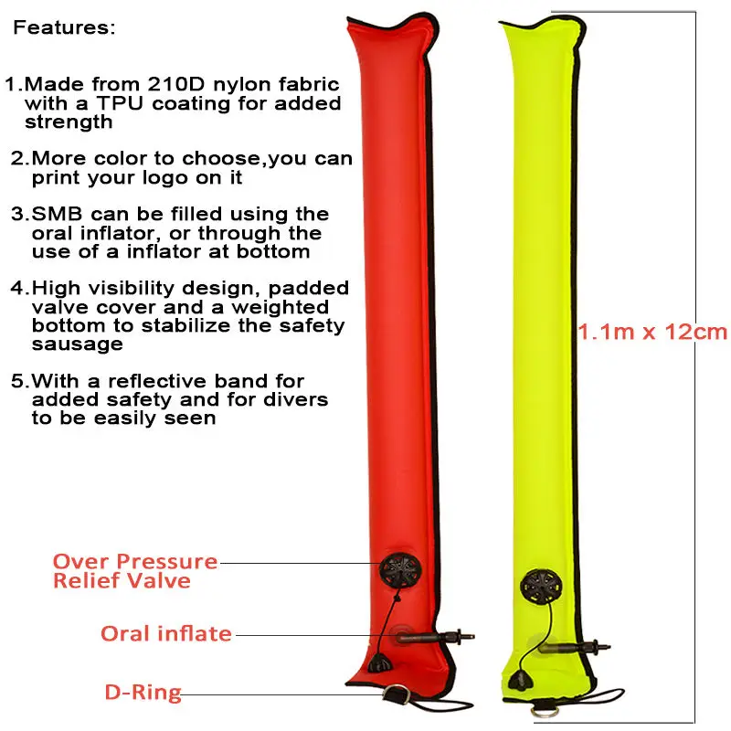Dive Accessory Surface Marker Buoy, Inflatable Diving SMB Surface Signal Marker Buoy With Reflective Strip & Dive Flag ForDiving