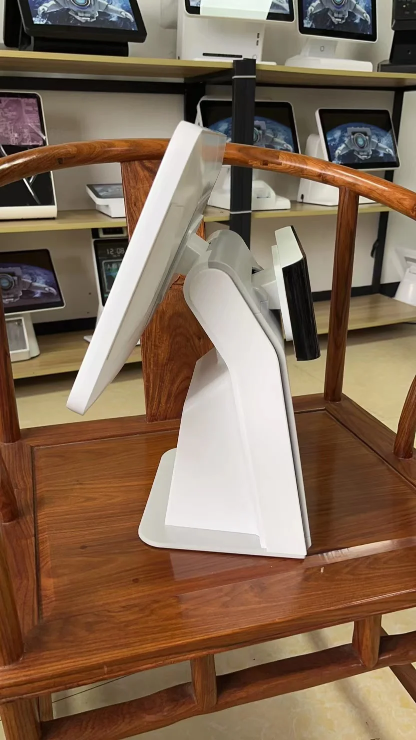 New Arrival Cash Register Aluminum Alloy Pedestal 15.6+11.6 Inch Windows 7/8/10 All In One POS System