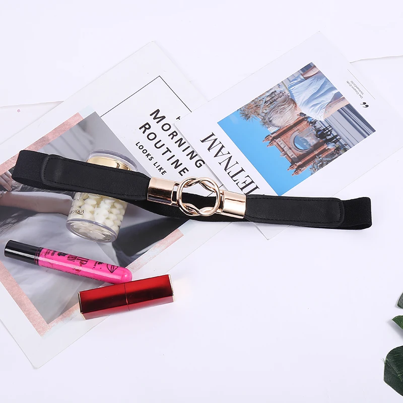 Women Skinny Belt for Dresses Retro Elastic Stretchy Metal Buckle Ladies Waist Belt Plus Size 1 inch Wide