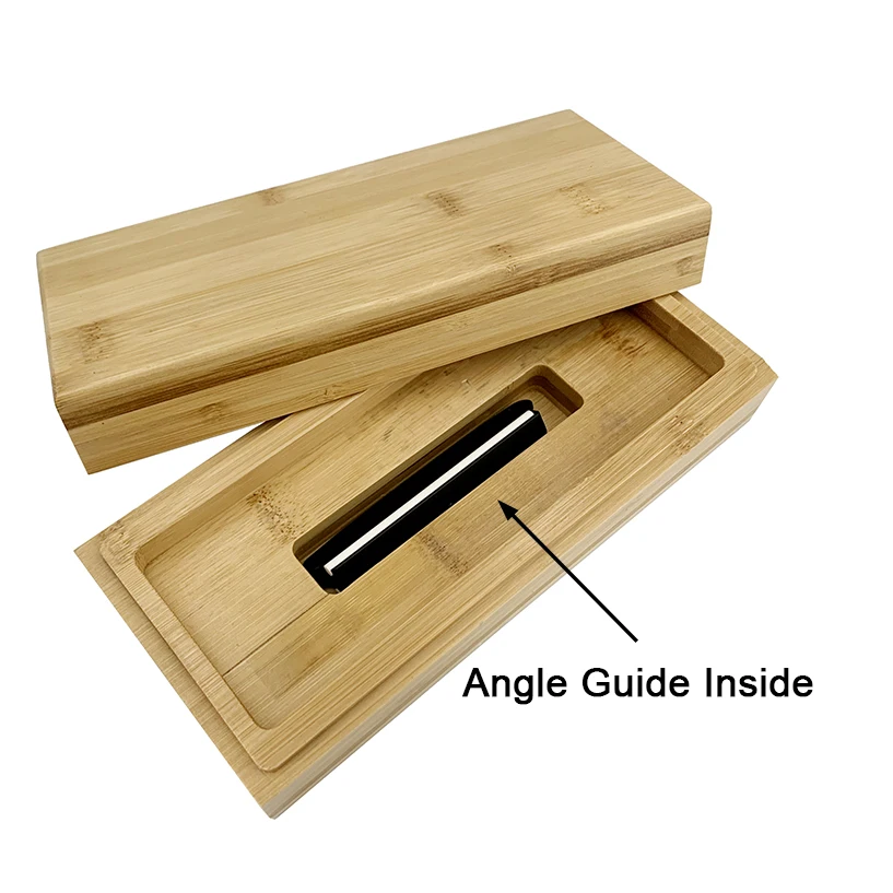 Knife sharpener stone double side sharpening stone set with flatting stone and bamboo base