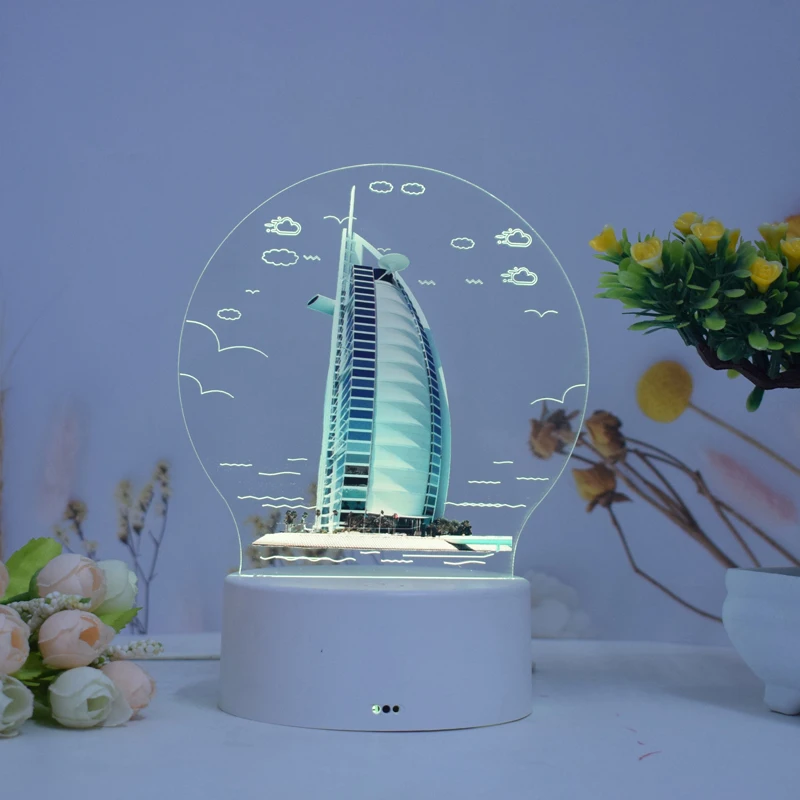 Photo Custom Dubai Islamic Muslim Mosque Architecture New Product 3d Night Light Table Lamp Bedside Decorative Lighting