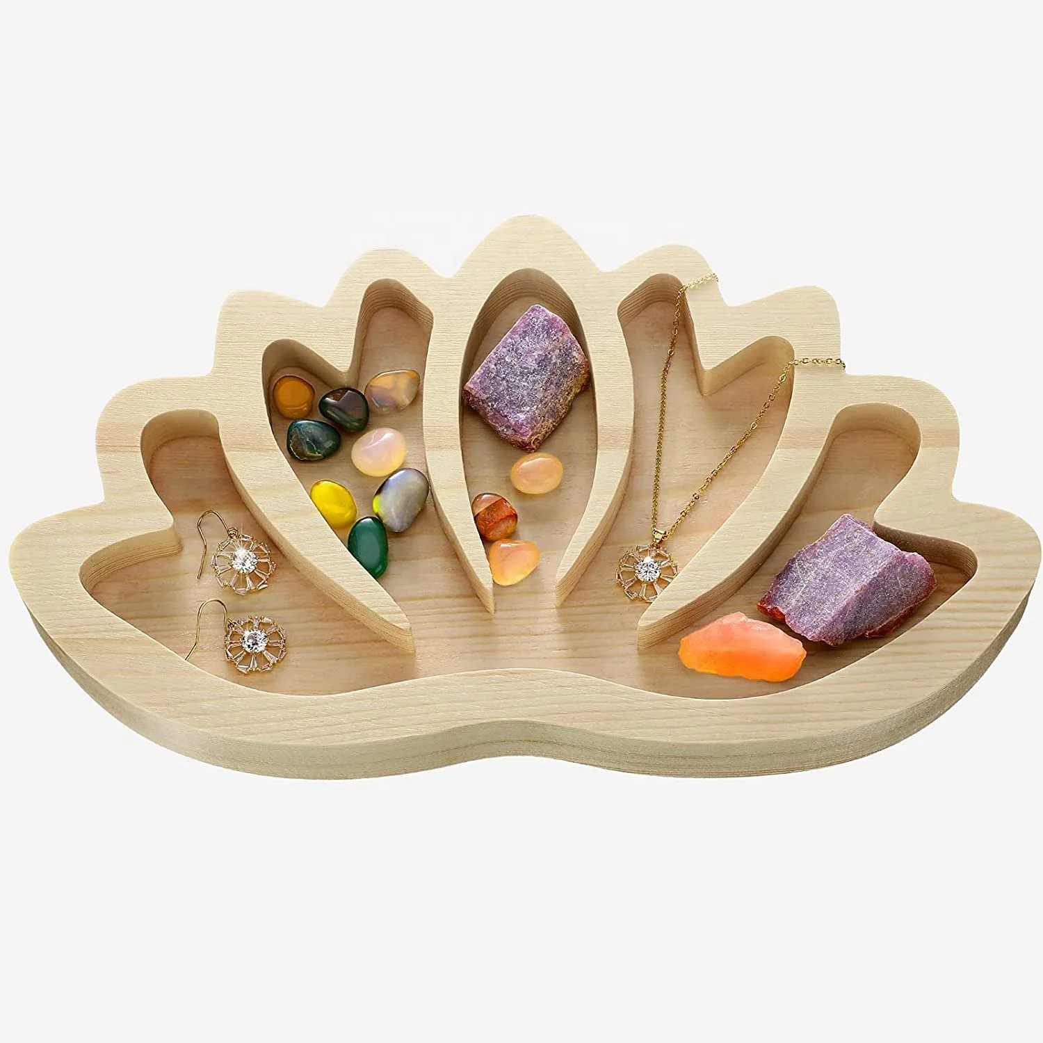 Lotus Mandala Healing Crystal Tray Wooden Rocks stones holder essential oil bottle storage Organizer wooden tray for display