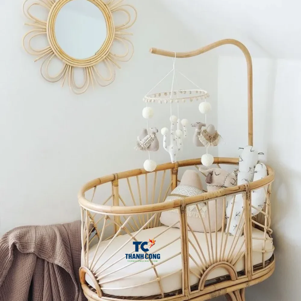 WHOLESALE Lovely Handmade Accessories Newborn Baby Crib Cot Cribs Ecofriendly Natural Rattan Baby Cradle Doll Crib For Doll