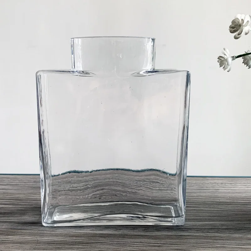 wholesale modern perfume bottle rectangle crystal flower vase for home decor