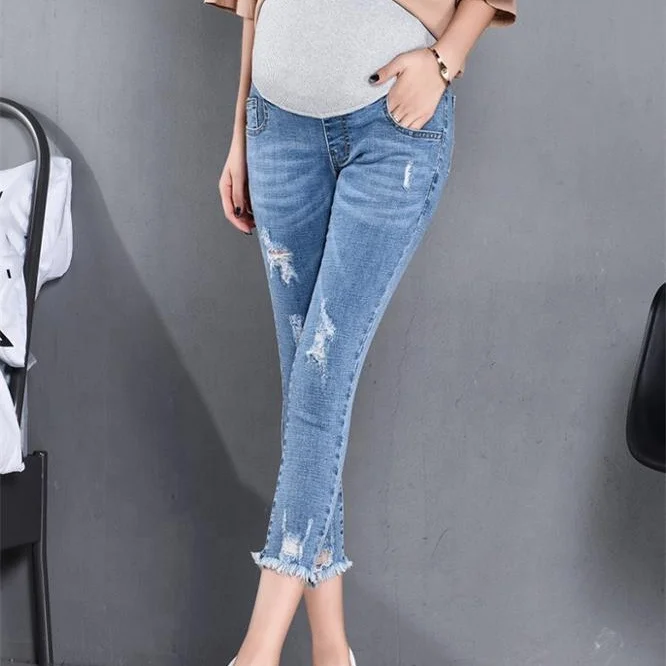 
7/10 Length Summer Autumn Fashion Maternity Jeans High Waist Belly Skinny Pencil Pants Clothes for Women Pregnancy 