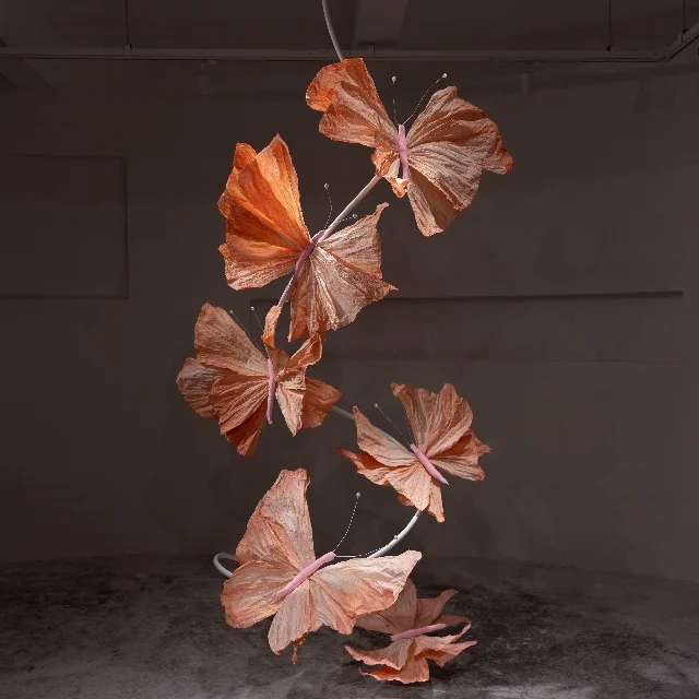 Hanging orange paper made artificial butterflies set party wedding decor