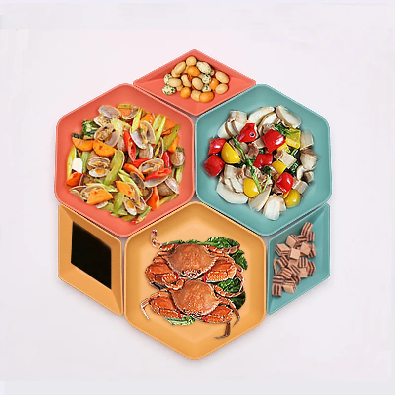 Wheat Straw Hexagonal Creative Vertical Dining Plate Home Plates Dipped in Diamond Vinegar Soy Sauce Disc