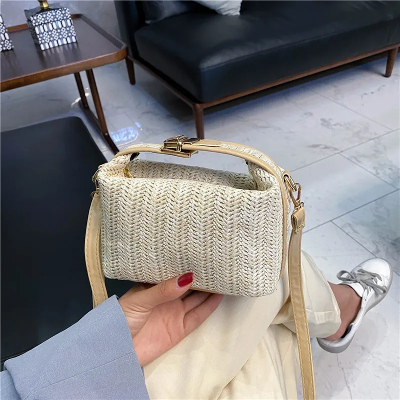Small Knitting Rattan Women Shoulder Bags Straw Beach Bag Boho Summer Ladies Handbag 2023 Bohemian Fashion Candy Portable Single