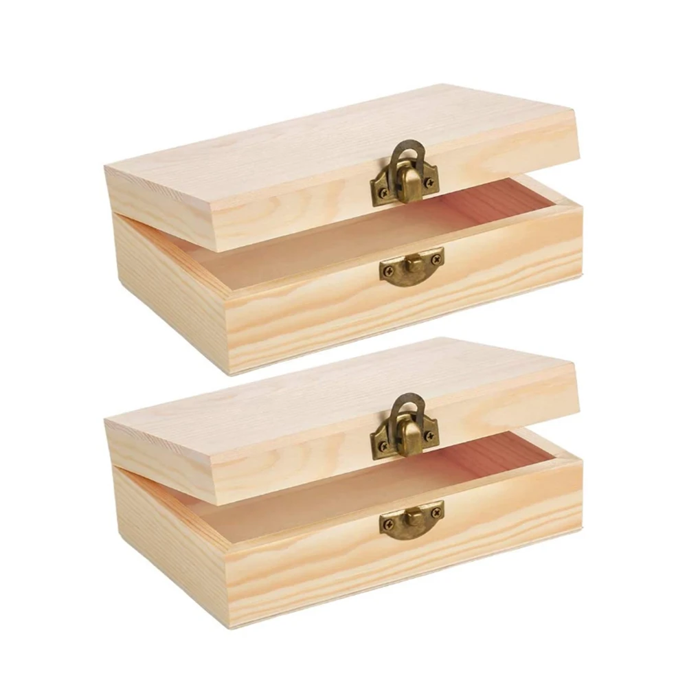 Прямоугольный ящик для хранения из необработанной сосны с откидной крышкой для рукоделия