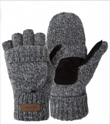 Зимние вязаные перчатки-трансформеры без пальцев шерстяные варежки перчатки теплые для женщин и мужчин