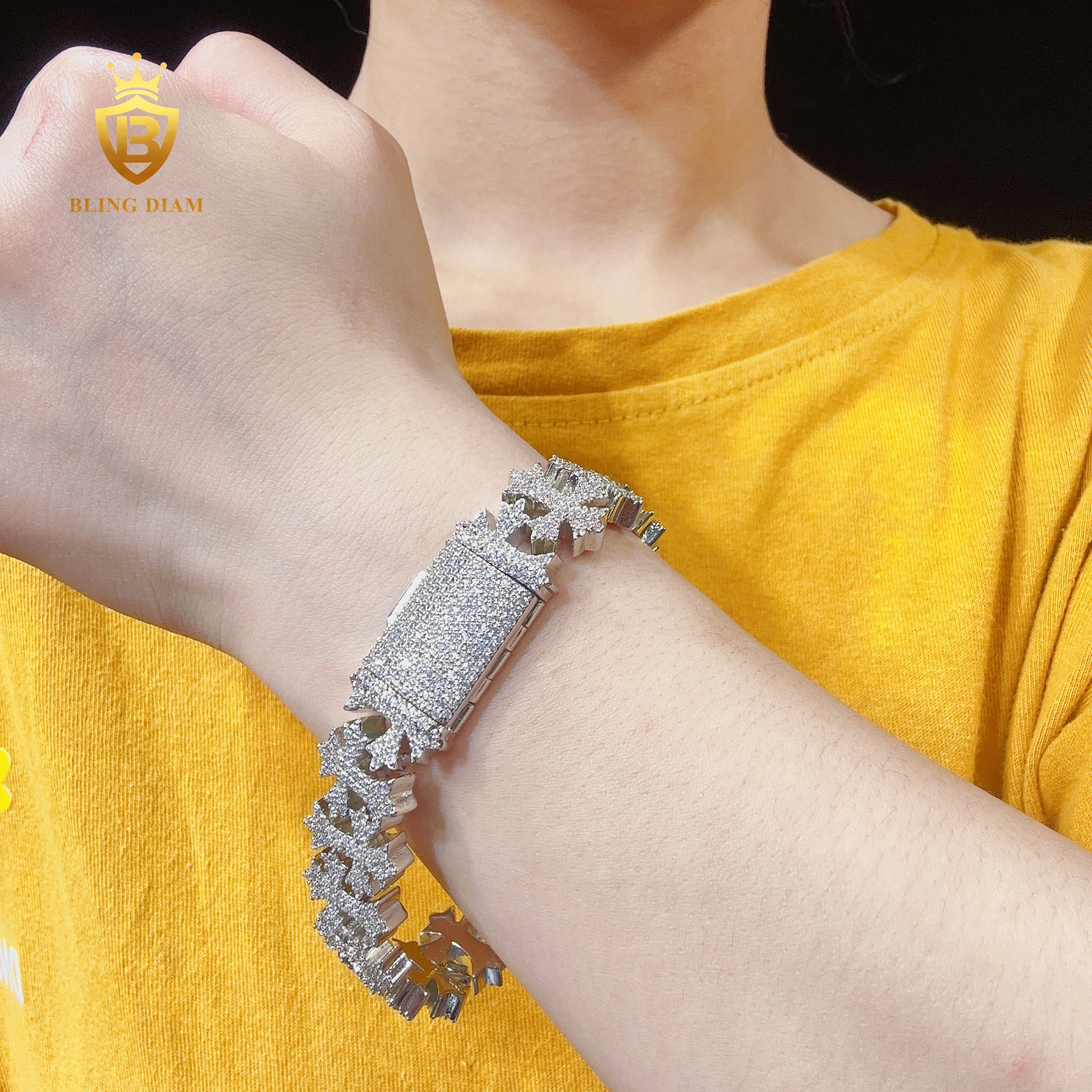 Blingdiam Jewelry Custom hip hop 16mm VVS Moissanite Bangle Fashion Cross Design Bracelet for men women