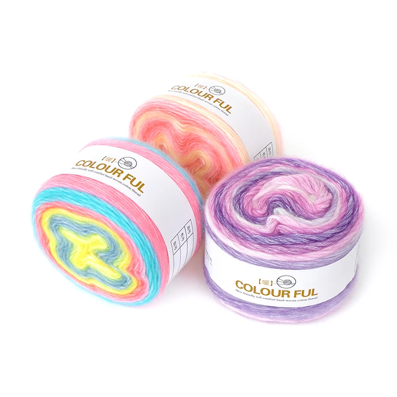 
China Factory Thick Cotton Wool Acrylic Blended Yarn Crochet 100g Chunky Multi Color Flowers Rainbow Cake Yarn 
