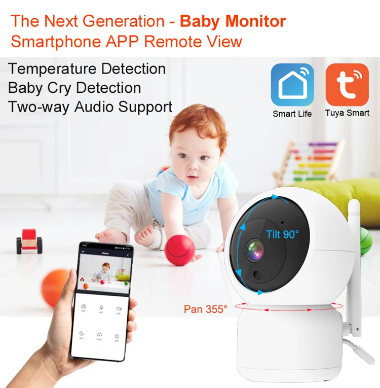 smart sound detection baby crying detection video baby monitor ip camera with wall mount holder