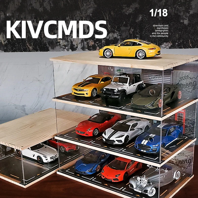 Kivcmds 1:18 Автостоянка модель сцены парковочное место диорама деревянная акриловая коробка для пыли автомобиля витрина