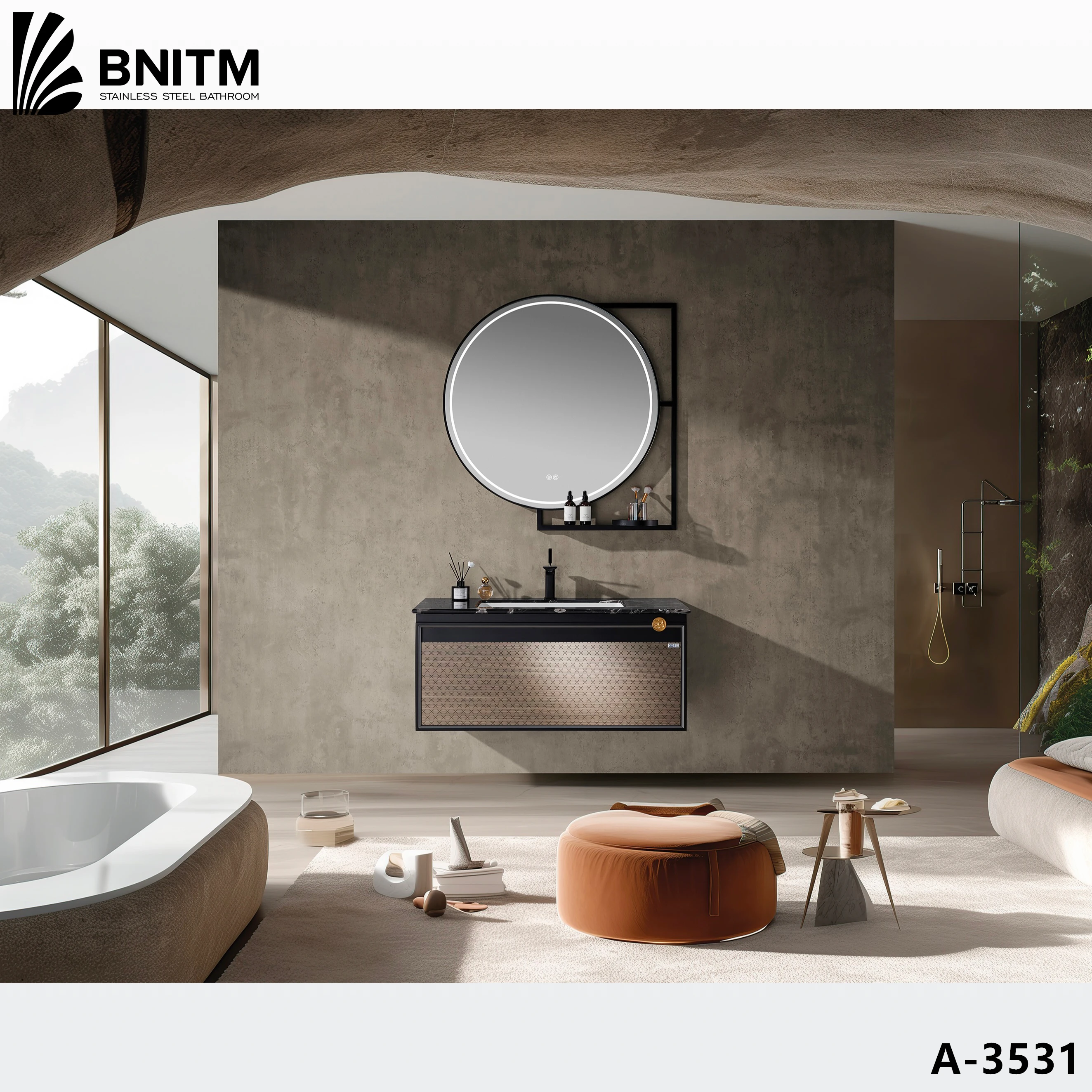 BNITM Luxury Modern Style Bathroom Vanities Set Includes LED Mirror and Drawers Floating Vanity Design