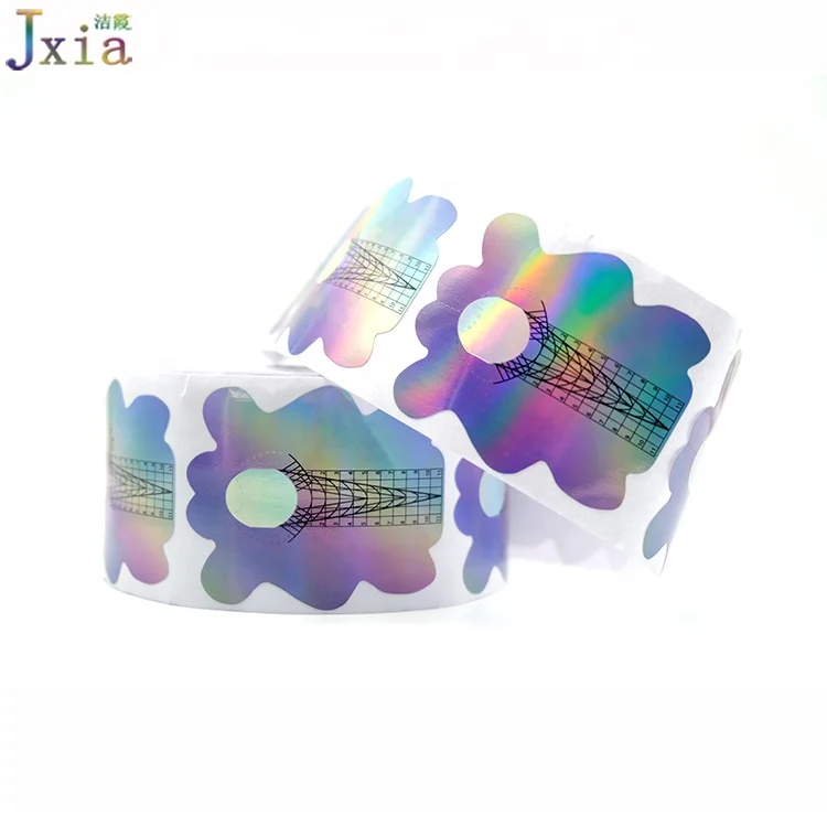  Jiexia Новый Пользовательский логотип 500 шт./рулон плотной бумаги с помощью липкого клея самоклеющиеся голографические наклейки для ногтей
