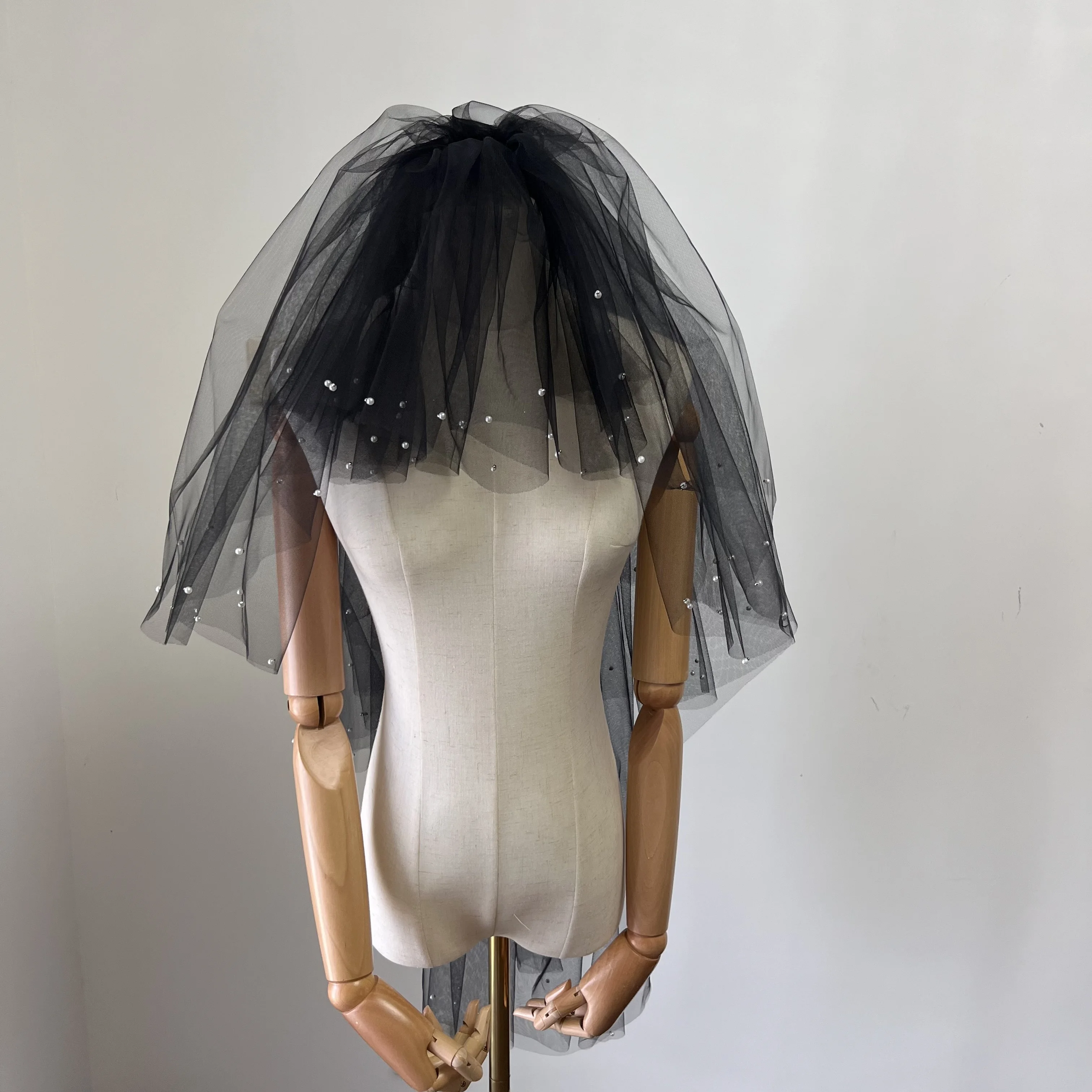 2023 hot White black simple two layer wedding veil accessories party hair band for bride