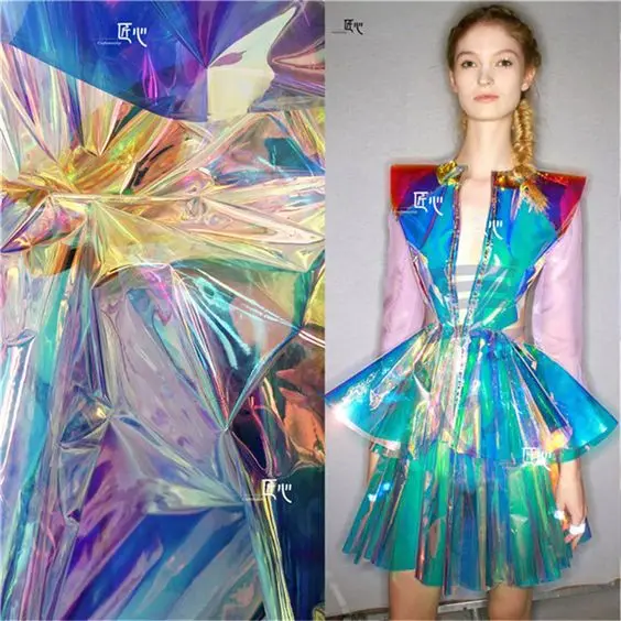 Transparent iridescent Holographic PVC/PU Multi layer film for shoe bag garment rain coat