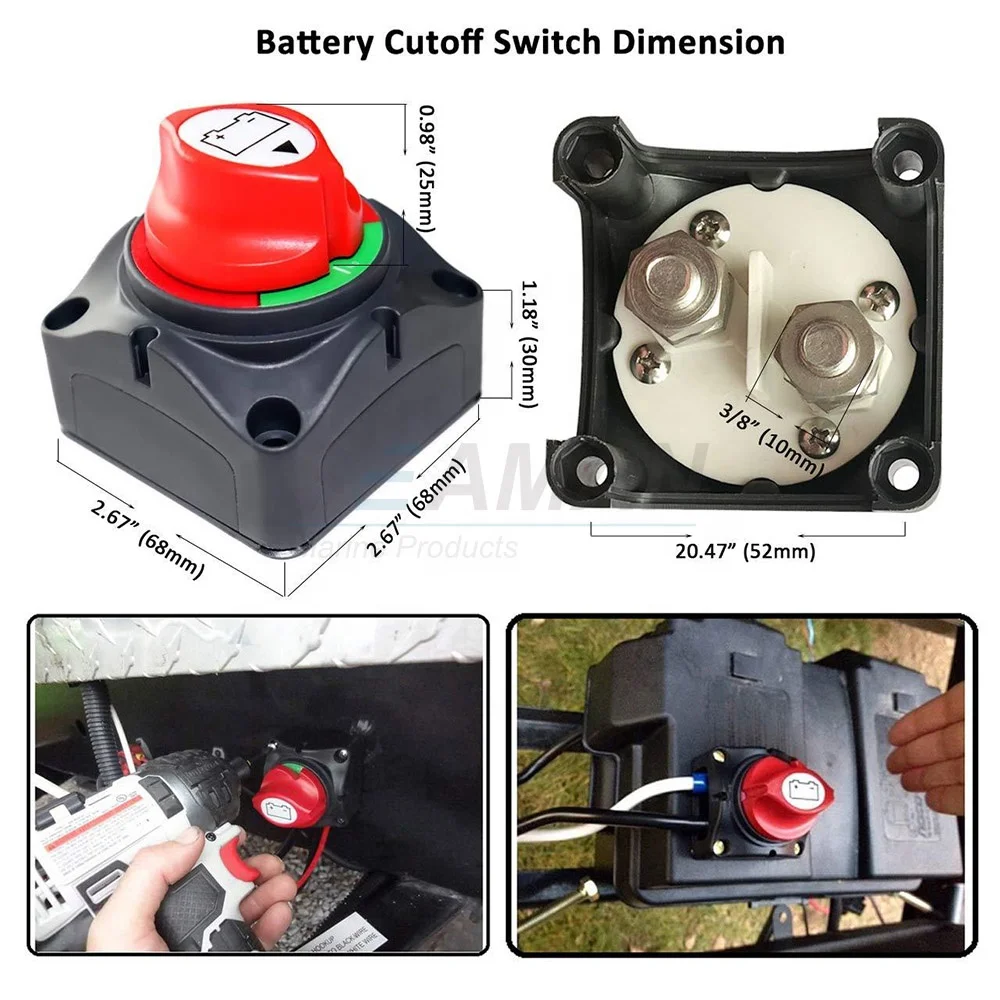 Heavy Duty Waterproof 12V-48V Battery Cut Off Switch (On/Off) for Marine, Boat, Camper, RV, Truck, Trailer Vehicles