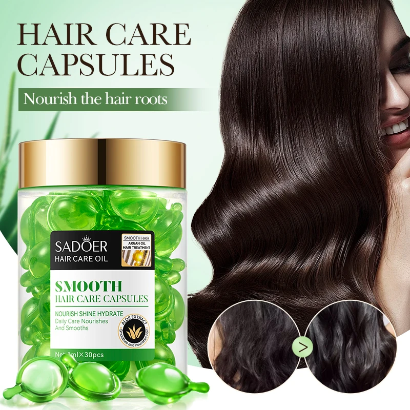 OEM ODM SADOER Hair Care Argan Oil Aloe Smoothing Hair Care Capsules Nourishing Repairing Shine Hydrating 1ml*30pcs