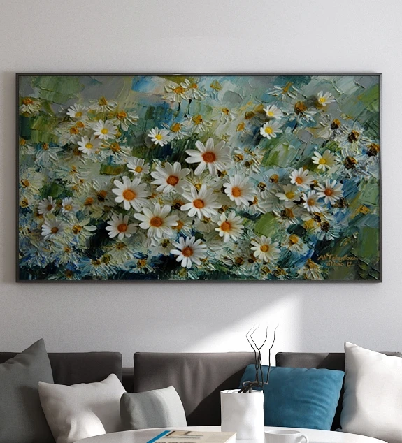 Modern Handpainted Polyester Flower Oil Painting on Canvas for Home Decor
