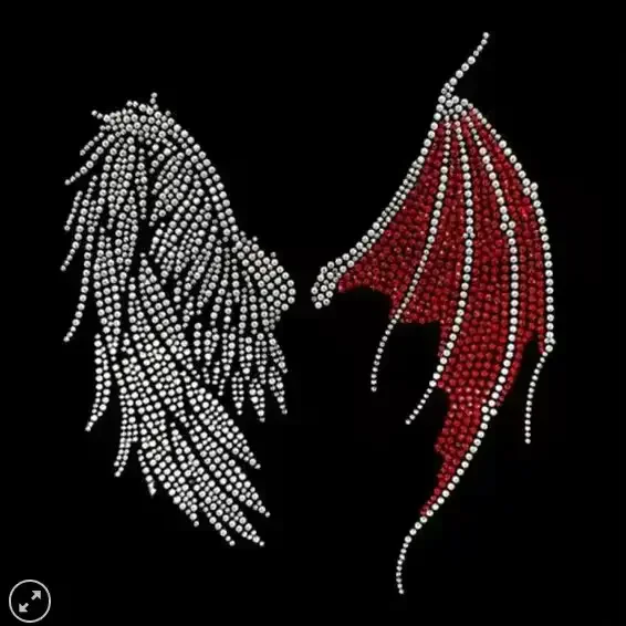 Jinwo Custom Bling Iron-On Angel And Devil Wing Rhinestone Heat Transfer Design